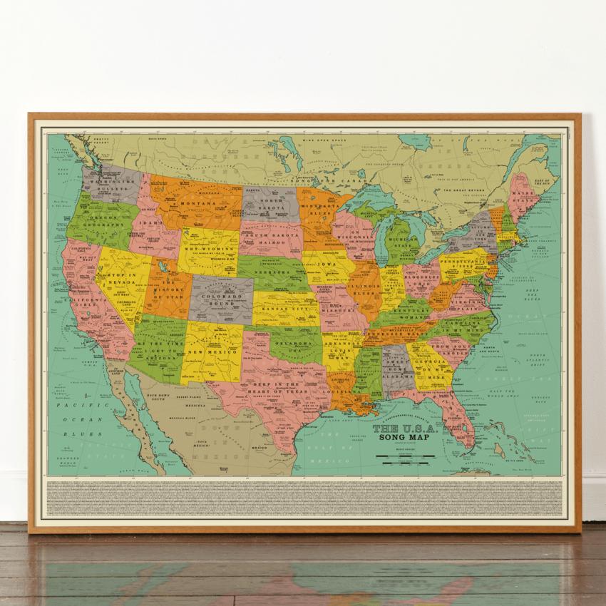 U.S.A. Song Map Poster