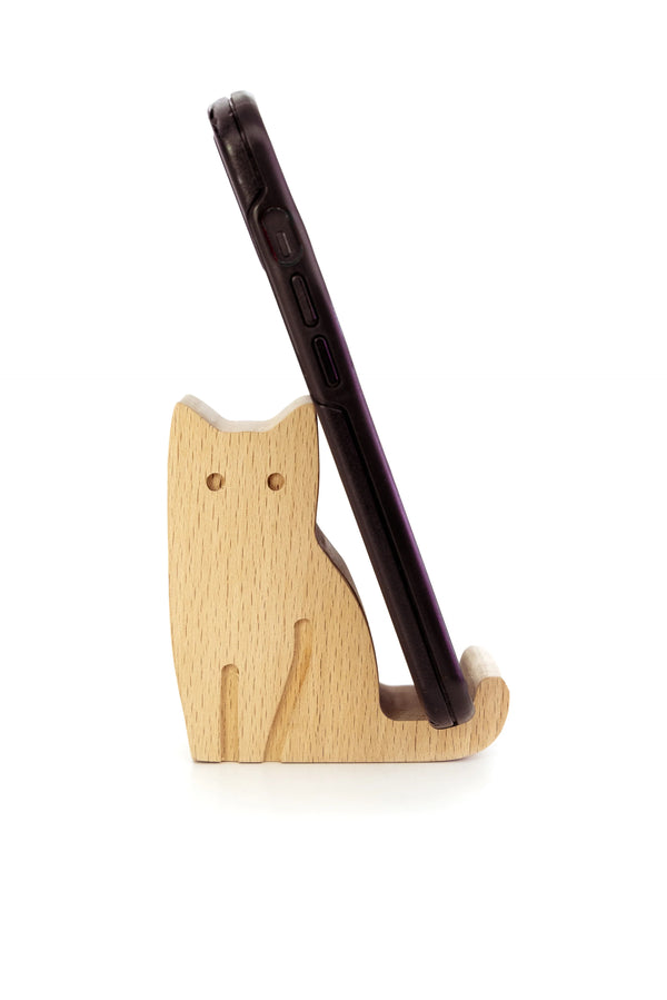 Cat Beechwood Phone Stand