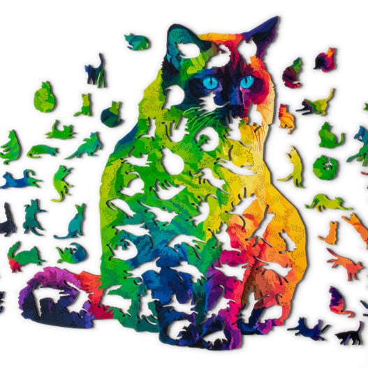 Wooden Puzzle Jigsaw Puzzle, 224 Pieces of Mysterious Cat.