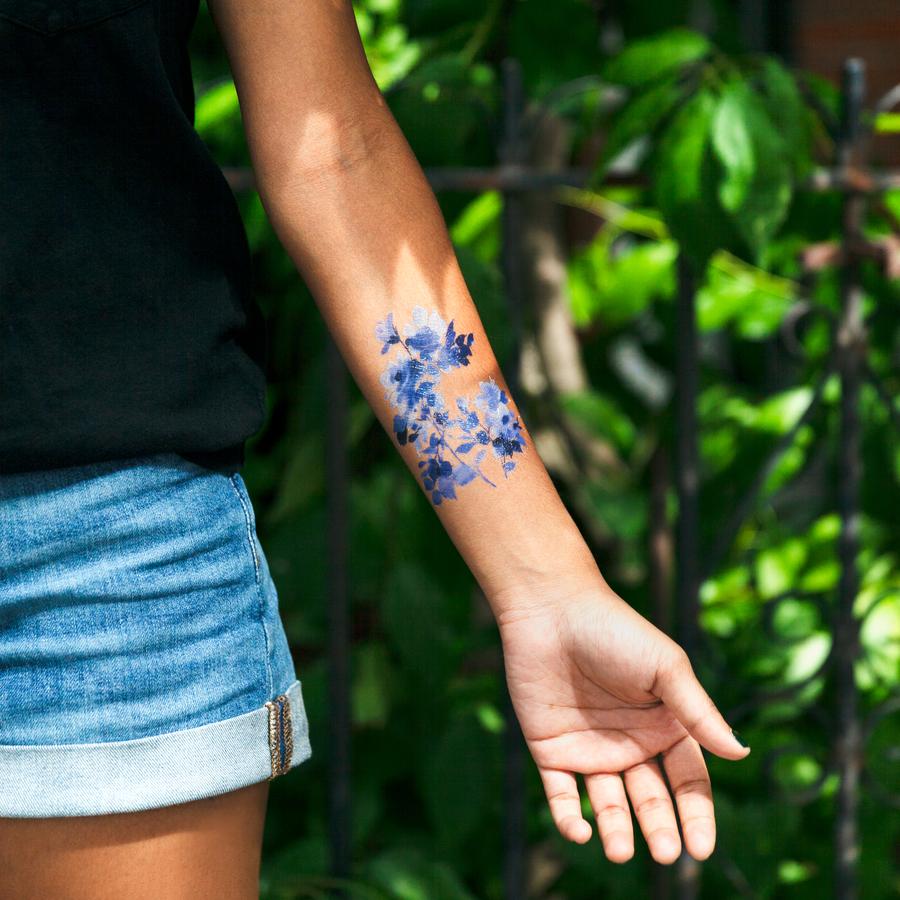 Blue Floral Tattoo Set Lets You Temporarily Cover Yourself in Cool Flowers